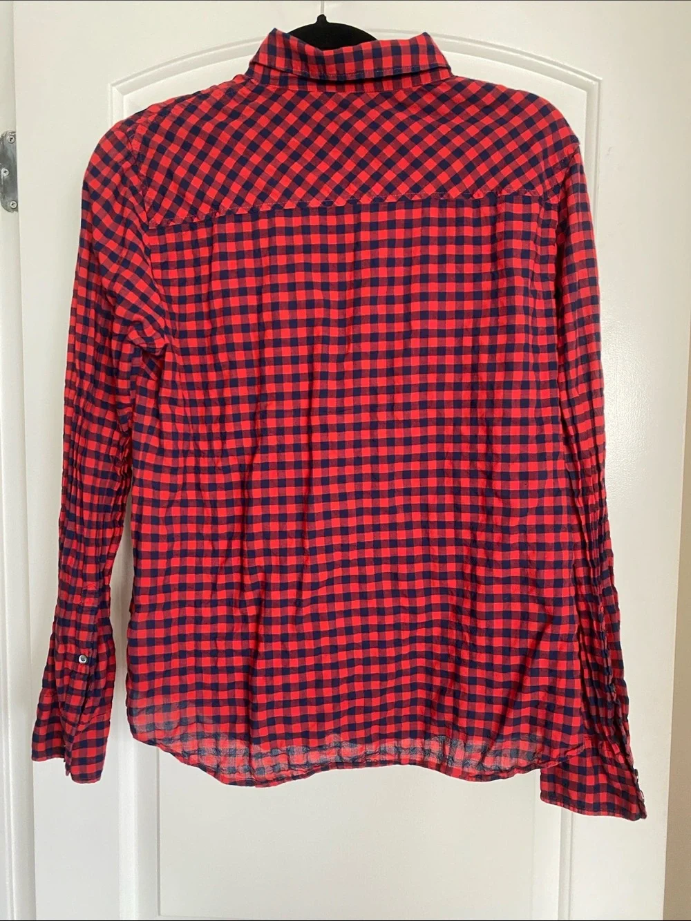 J.Crew Crinkle Boy Shirt in Red Check Plaid Gingham Lightweight - Size 6